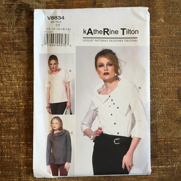 Vogue Sewing Pattern V8834 Womens Oversize Collar Shirt Asymetrical 10-18 UNCUT - Picture 1 of 2